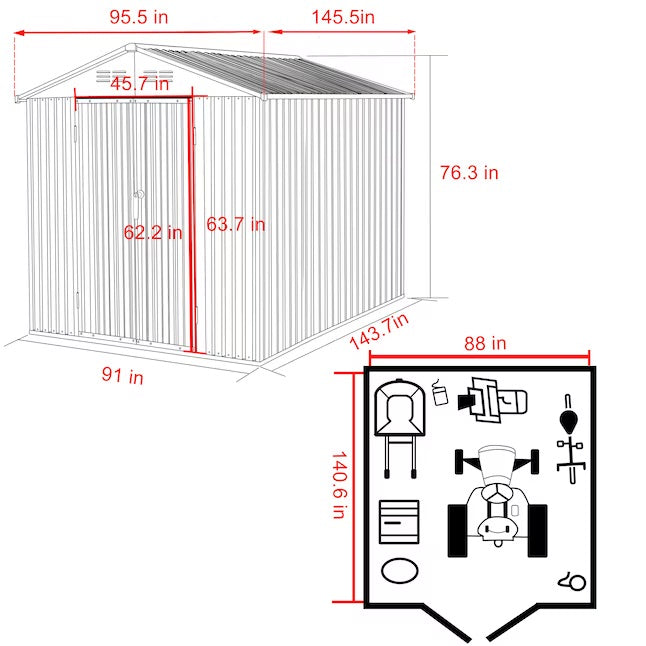 VEIKOUS 8-ft x 12-ft Galvanized Steel Storage Shed